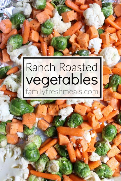 Easy Ranch Roasted Vegetables - FamilyFreshMeals.com -- Roasted Vegetables Recipe, Fresh Meals, Roasted Vegetable Recipes, Family Fresh Meals, Roasted Vegetable, Ranch Seasoning, Cooked Vegetables, Mixed Vegetables, Grilled Vegetables