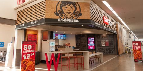 Wendy’s opened a restaurant in Walmart with unique menu items like a strawberry Frosty Strawberry Frosty, Honey Butter Chicken Biscuit, Wendy's Restaurant, Honey Butter Chicken, Lucky Charms Marshmallows, Mcdonald's Restaurant, Jalapeno Popper Chicken, Big Burgers, Seasoned Potatoes