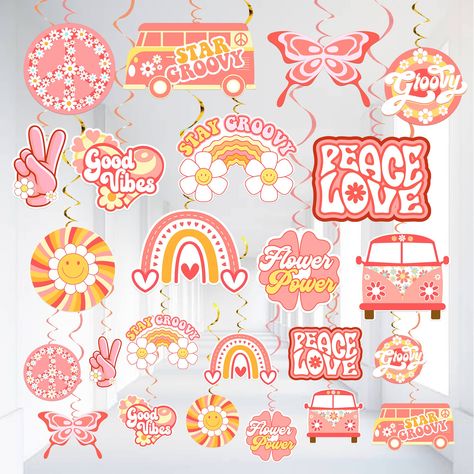 PRICES MAY VARY. PACK OF 30 | RETRO GROOVY HANGING SWIRLS : Celebrate your kid's two groovy birthday decorations with this adorable and vintage two groovy party hanging swirls. There are 24 groovy sign element decorations cards in this set, along with foil swirl decorations, and also 6 extra hanging foil swirl. This retro hanging swirls party decorations is a great add-on to your groovy and boozy bachelorette party decorations or daisy birthday party decorations. PRE-ASSEMBLED | READY TO USE | D Groovy Party Decorations, Two Groovy Party, Retro Party Decorations, Hippie Birthday Party, Groovy Party, Two Groovy, Boho Party Decorations, Rainbow Party Decorations, Boho Birthday Party