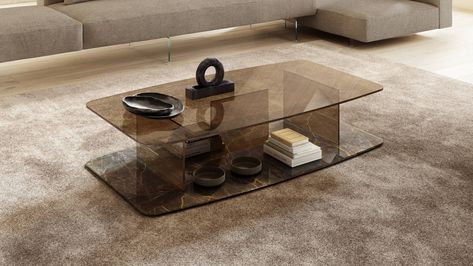 smoked bronze glass and marble occasional table | Layers Coffee Table | LAGO Functional Architecture, Home Cinema Seating, Basic Cookies, Backgammon Table, Minimal Furniture, Bookcase Sideboard, Transitional Modern, Sideboard Console, Living Room Spaces