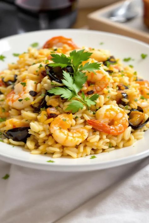 Risotto Ai Frutti Di Mare Recipe

Ingredients

- 1 ½ cups Arborio rice
- 4 cups seafood stock
- 1 cup dry white wine
- 1 onion, finely chopped
- 2 cloves garlic, minced
- 2 tablespoons olive oil
- 1 tablespoon butter
- 1 cup mixed seafood (shrimp, mussels, and calamari)
- 1/4 cup freshly grated Parmesan cheese
- 2 tablespoons chopped fresh parsley
- Salt and pepper to taste
- Lemon wedges for serving

Full Cooking Instructions on... Rissoto Recipes Seafood, Shrimp And Risotto Recipes, Shrimp Risotto Recipes, Seafood Risotto Recipes, Frutti Di Mare Recipe, Mixed Seafood, Shrimp Risotto, Seafood Risotto, Seafood Shrimp