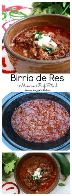 Birria de Res (or Mexican Beef Stew) is the ultimate comfort food. Made in a slow #cooker to develop rich, bold flavors that your tastebuds will love. by Mama Maggie's Kitchen #mexicanfood #mexican #mexicancuisine #recipe #birria #birriaderes #slowcooker #mexicanbeef #stew #mexicanstew Mexican Beef Stew, Beef Birria Recipe, Stew Crockpot, Stew Beef, Crockpot Stew, Mexican Beef, Crock Pots, Recipe Beef, Crockpot Recipe