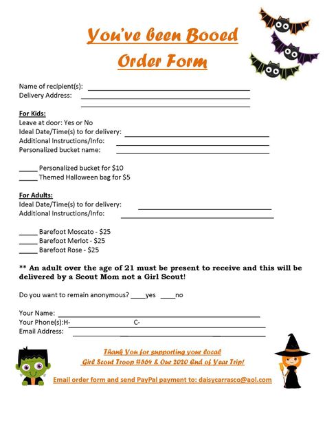 BOO! - Girl Scouts Have New Creative Fundraiser - MiamiSprings.com | Miami Springs News and Events Boo Bag Fundraiser, You've Been Booed Fundraiser, Halloween Themed Fundraising Ideas, Halloween School Fundraising Ideas, Girl Scout Fundraising Ideas, Boo My Yard Fundraiser, Boo Grams Fundraiser Free Printable, Halloween Fundraiser Ideas, Boo Buddies Questionnaire