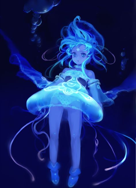 Drawing Mermaid, Poses Anime, Jellyfish Art, Blue Anime, Arte Fantasy, I Love Anime, 영감을 주는 캐릭터, Awesome Anime, Anime Kawaii