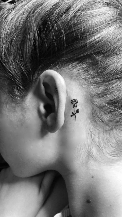 Red Ink Rose Tattoo Behind Ear, Ear Rose Tattoo, Rose Behind Ear Tattoo, Rose Behind Ear, Rose Tattoo Behind Ear, Simple Rose Tattoo, Tattoo Behind Ear, Romantic Questions, Tattoo Rose