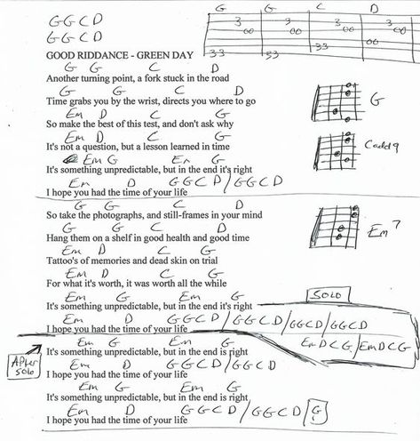 Good Riddance (Green Day) Guitar Chord Chart Good Riddance Green Day, Gutair Chords, Green Day Guitar, Green Day Songs, Learn Guitar Songs, Guitar Songs For Beginners, Easy Guitar Songs, Guitar Chords And Lyrics, Guitar Chord Chart