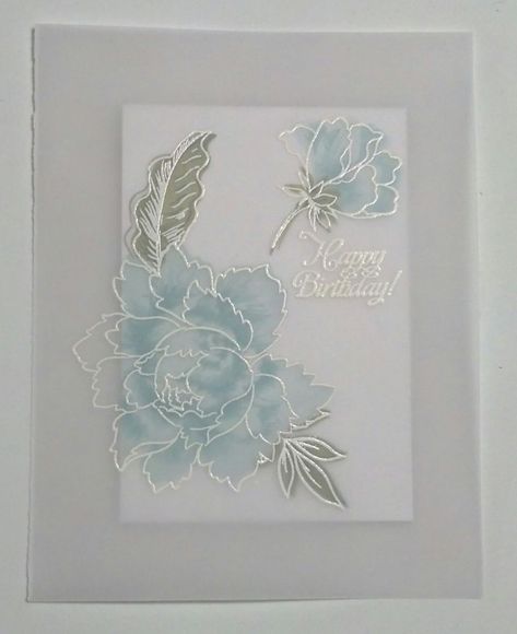 Embossing Vellum Paper, Card Ideas Using Vellum, Cards Made With Vellum, Jennifer Mcguire Cards Tutorials, Vellum Crafts, Jennifer Mcguire Cards, Embroidery On Paper, Happy Birthday Blue, Vellum Cards