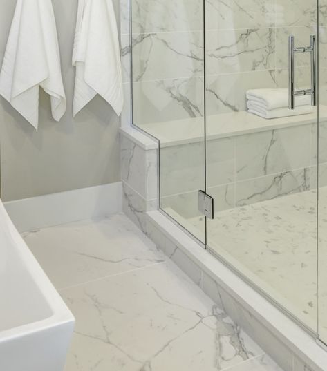 Quartz Shower Curb, Shower Threshold Ideas, Shower Marble, Marble Threshold, Shower Threshold, Shower Curb, Stone Shower, Modern Colonial, Marble Showers