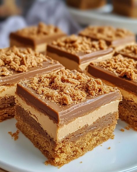 Biscoff Millionaire’s Traybake Recipe Biscoff Millionaires Shortbread, Biscoff Mini Cakes, Biscoff Shortbread, Biscoff Slice, Shortbread Recipe Uk, Easy Traybake Recipes, Biscoff Cake Recipe, Biscoff Desserts, Traybake Recipes