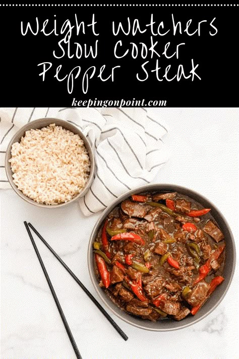 Slow Cooker Pepper Steak Easy Crockpot Pepper Steak, Slow Cooker Pepper Steak, Thirty Minute Meals, Easy Slow Cooker Meal, Ww Green Plan, Crockpot Pepper Steak, Weight Watchers Food Points, Weight Watchers Meals Dinner, Ww Dinners