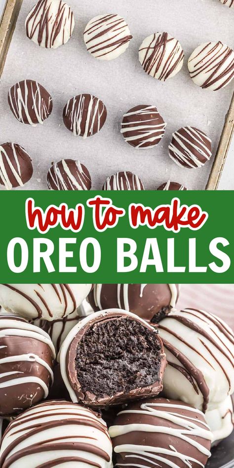 These classic Oreo balls are a timeless favorite no bake dessert for any occasion! Easy Oreo Treats, Oreo Bon Bons, Oreo Balls Recipe 3 Ingredients, Halloween Oreo Balls, Easy Party Treats, Oreo Cake Balls, Oreo Balls Christmas, Oreo Ball, Oreo Balls Recipe