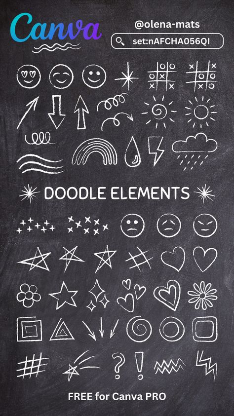 Cute DOODLE Canva elements by olena-mats elem Canva Doodle Elements, Canva Vintage Elements, Canva Retro Elements, Canva Elements Free, Retro Doodles, Vintage Doodles, Yt Intro, Chalk Fonts, Doodle Elements