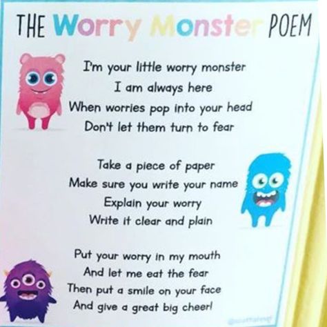 Worry Monster Poem, Nurture Group, Worry Monster, Behavior Interventions, Class Management, Counseling, School Activities, No Worries, Family Fun