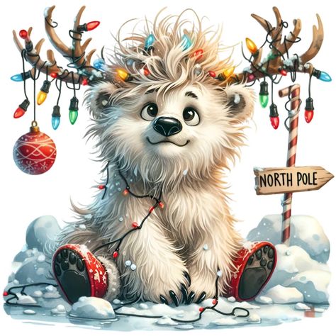 Polar Bear Diy Decoration, Christmas Polar Bear Illustration, Christmas Png Designs, Polar Bear Doodle, Christmas Animals Illustration, Cute Winter Illustration, Cute Christmas Pictures, Celebration Pics, Illustration Bear