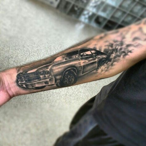 In love with this Car Tattoo Ideas, Chevy Tattoo, Mustang Tattoo, Couple Tattoos Unique Meaningful, Sainte Chapelle Paris, Mechanic Tattoo, Couple Tattoos Unique, Elements Tattoo, Forarm Tattoos