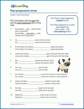 In these worksheets, students complete sentences using both the past tense and the past progressive tense. Free | Grammar | Worksheets | Grade 4 | Printable Past Progressive Tense, Past Progressive, Log Math, Past Continuous Tense, Progressive Verbs, Past Continuous, Early Science, Cursive Writing Worksheets, Comprehension Exercises