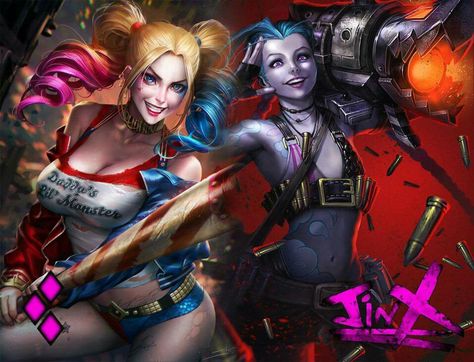 Harley Quinn & Jinx Mobil Wallpaper, Harley Quinn Drawing, Harley Quinn Comic, Jinx Arcane, Jinx League Of Legends, Creepy Clown, Harley Quinn Art, Harley Quinn Cosplay, Lol League Of Legends