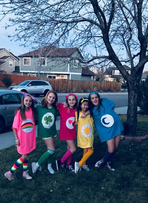 Carebares Costume Diy, Carebear Costume Diy, Care Bear Halloween Costume Group, Care Bears Costume, Care Bear Costume, Care Bear Onesie, Care Bears Halloween Costume, Girl Group Halloween Costumes, Care Bear Party