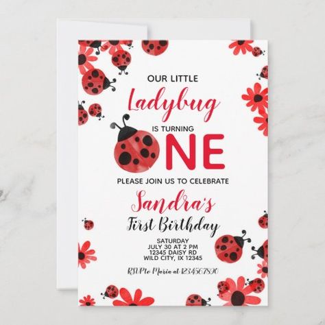 Ladybug 1st Baby Girl Birthday Invitation for $2.98 - Birthday Invitations Pink Ladybug Birthday, Ladybug Birthday Invitations, Ladybug Invitations, Ladybug Birthday Party, Ladybug Theme, Ladybug Birthday, Ladybug Party, Girl Birthday Themes, Kids Birthday Party Invitations