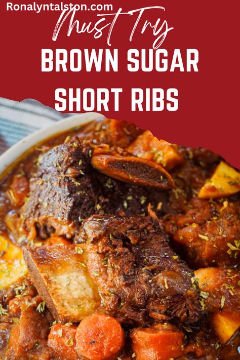 Brown Sugar Short Ribs Stew is comfort food at its best. This Southern duo is sure to please your appetite! Brown Sugar Short Ribs, Short Ribs On Stove Top, Short Ribs Stew, Crockpot Short Ribs, Best Short Rib Recipe, Short Rib Stew, Beef Skillet, Short Ribs Slow Cooker, Beef Ribs Recipe