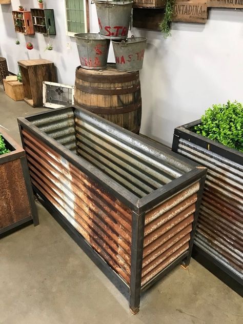 Planters Diy, Barn Tin, Corrugated Tin, Angle Iron, Metal Planter Boxes, Metal Barn, Magic Garden, Corrugated Metal, Metal Planters