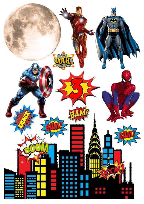 Avengers Cake Topper, Avengers Birthday Party Decorations, Cinderella Birthday Cake, Cartoon Spaceship, Spiderman Characters, Superhero Decorations, Avengers Theme, Avengers Cartoon, Superhero Birthday Cake