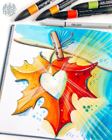 Julia Henze | Artist & Teacher (@julia_henze) • Instagram-foto's en -video's Drawings With Copic Markers, Fall Marker Art, Cool Marker Drawings, Sketch Markers Drawing, Alcohol Marker Art, Teacher Drawing, Fall Drawing Ideas, Markers Art, Fall Drawings