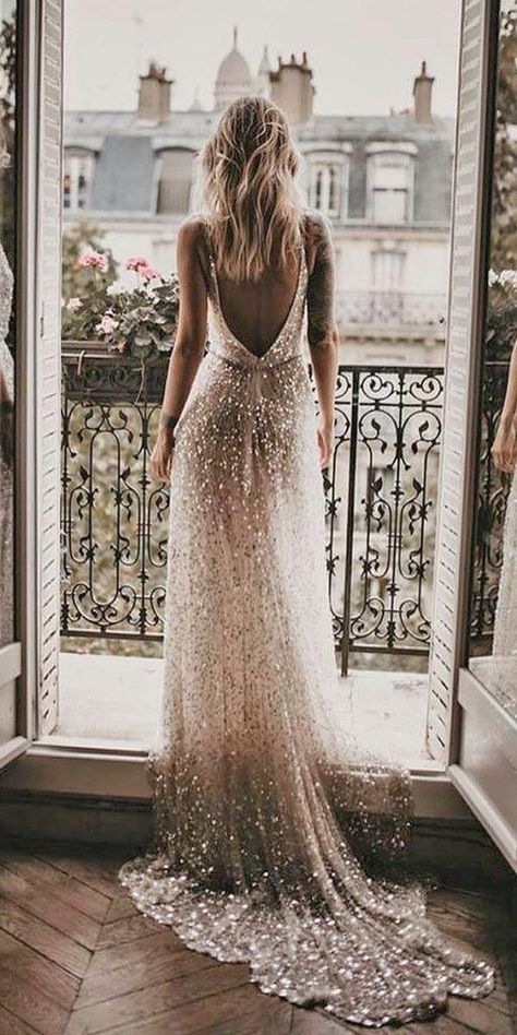 Trendy Wedding Dresses For 2020/2021 ★ #bridalgown #weddingdress Simple Bridal Dresses, Unusual Wedding Dresses, Cape Wedding Dress, Sparkle Wedding Dress, Wedding Dress Sequin, Wedding Dress Guide, Sequin Wedding, Trendy Wedding Dresses, Occasion Dresses Wedding