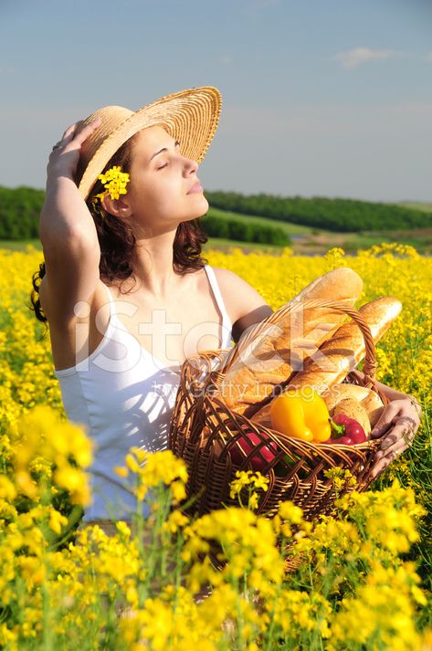 Woman With Picnic Basket Stock Photos - FreeImages.com Yellow Fields, 1920s Women, Rural Scenes, Summer Vegetable, Photos Of Women, The Meadows, Stock Pictures, Picnic Basket, Royalty Free Images