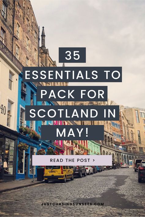 Planning a trip to Scotland in May? Make sure you're prepared with the ultimate Scotland packing list. With this Scotland packing list for May, you'll have everything you need for all of the activities on your Scotland itinerary. This packing list for Scotland makes sure you know what to wear in Scotland in May. You'll have all of my top solo travel essentials and Scotland packing essentials with this post! Things To Pack For Scotland, Capsule Wardrobe Scotland Spring, Scotland Carry On Packing, Travel To Scotland Packing Lists, What To Pack For Scotland In Spring, Planning A Trip To Scotland, Scotland Travel Outfits Spring, Scotland Summer Packing List, Scotland Travel Tips