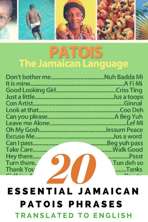 20 Essential Jamaican Patois Phrases Translated to English #language #jamaicatraveltoday #love #words #learn #patois Jamaican Slang Words, Jamaican Language, Patois Phrases, Jamaica Language, Jamaican Patwa, Jamaican Phrases, Jamaican Words, Traveling To Jamaica, Jamaican History