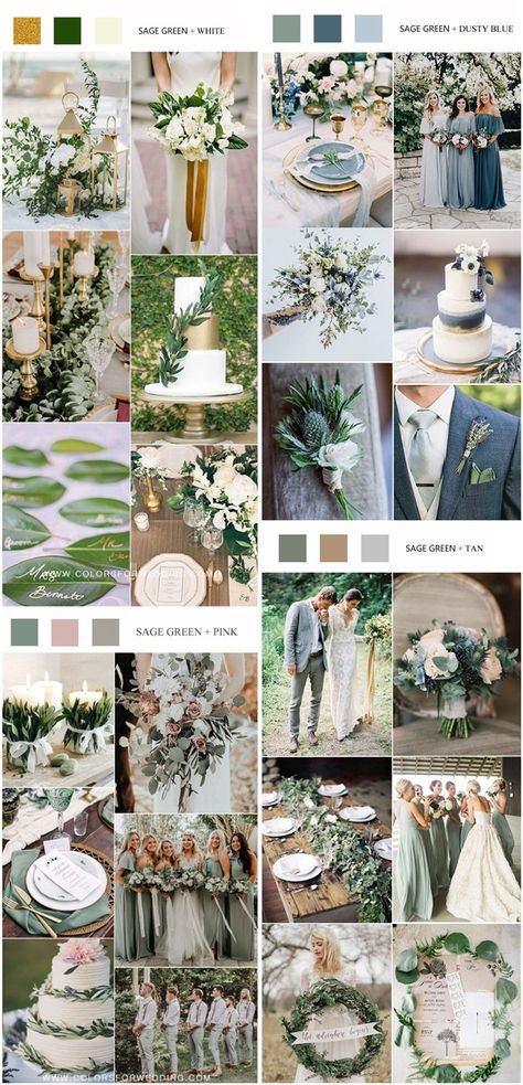 Emerald Green And Dusty Blue Wedding, Dusty Blue And Sage Green Wedding Theme, Sage Green And Dusty Blue Wedding, Dusty Blue And Sage Green Wedding, Sage Green And Gold Wedding Theme, Sage And Gold Wedding, Mustard Wedding Colors, Tan Wedding Colors, Emerald Wedding Colors