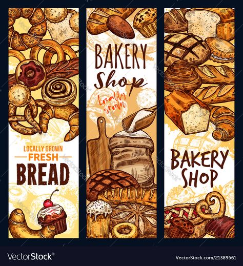 Bread Sketch, Rye Bagels, Flour Bag, Shop Sketch, Patisserie Desserts, Shop Vector, Bread Shop, Bakery Menu, Bakery Design