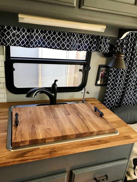 Motorhome Remodel ~ Part 8 (Dinette Butcher Block Table & Sink Cover) Motorhome Remodel, Butcher Block Table, Camper Trailer Remodel, Camper Organization, Sink Cover, Caravan Renovation, Kombi Home, Diy Camper Remodel, Rv Makeover