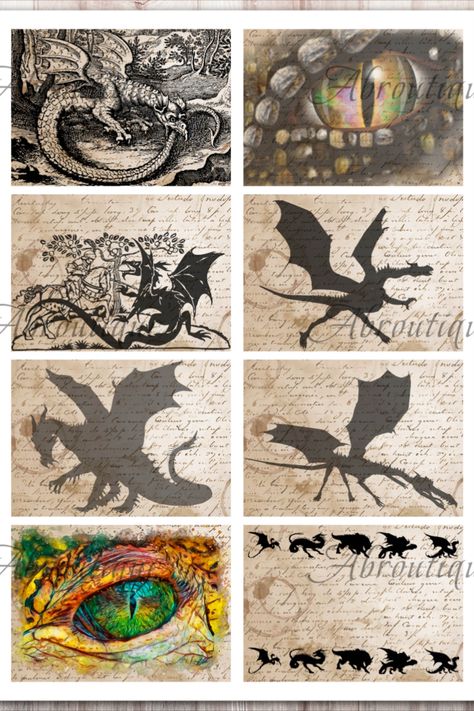 Dragon Cards idea for scrapbooking Dragon Collage, Dragon Inspiration, Website Layouts, Sketchbook Layout, Journal 2024, Vintage Dragon, Journal Digital, Bullet Journal Design Ideas, Album Scrapbooking