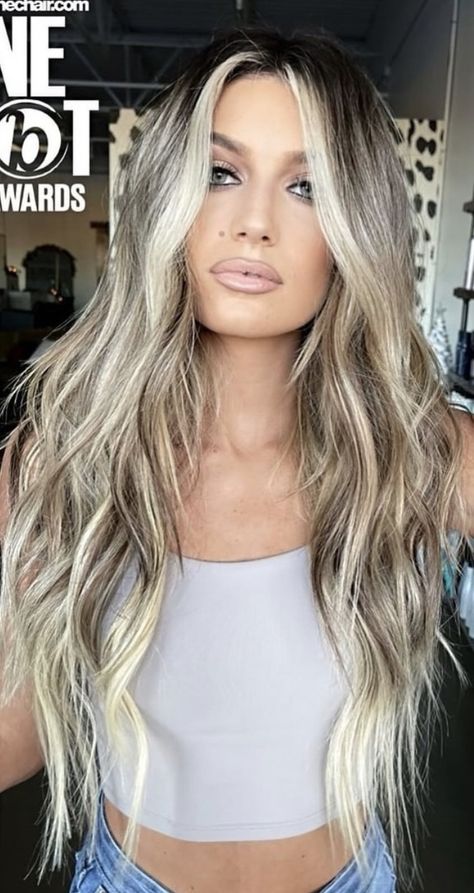 Brown Hair With Blonde Highlights Extensions, Platinum Bayalage On Dark Hair, Ash Blonde Balayage Brunette Money Piece, Blonde Balayage With Dark Underneath, Brown To Blonde Extensions, Toned Hair Blonde, Medium Length Messy Hair, Dementional Hair Color Blonde, Bright Blonde Balayage On Dark Hair