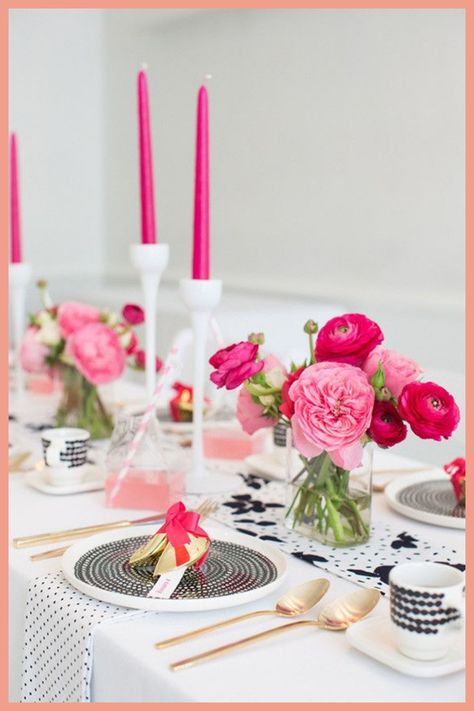 Bridal Shower White, Floral Tea Party, Kate Spade Bridal Shower, Floral Party Decorations, Kate Spade Bridal, Black White Parties, Modern Bridal Shower, Pink Bridal Shower, 100 Layer Cake