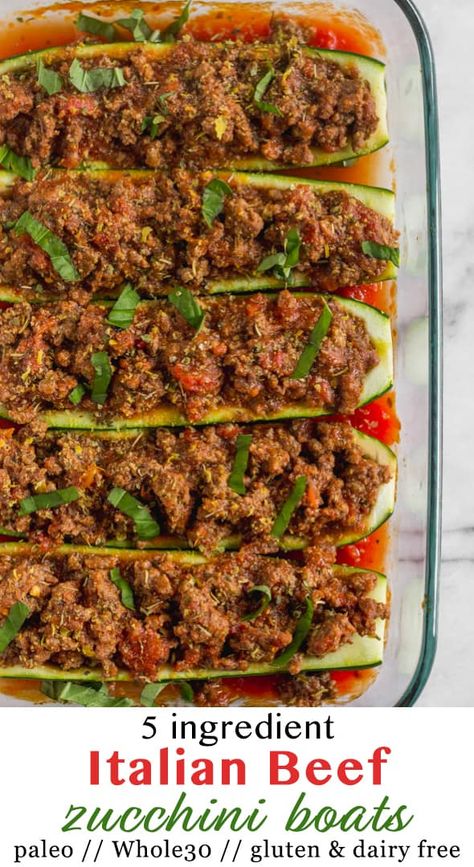 Italian Beef Zucchini Boats Beef Zucchini Boats, Beef Zucchini, Zucchini Boat, Paleo Recipes Snacks, Paleo Menu, Paleo Zucchini, Low Carb Meal, Zucchini Boats, Diner Recept