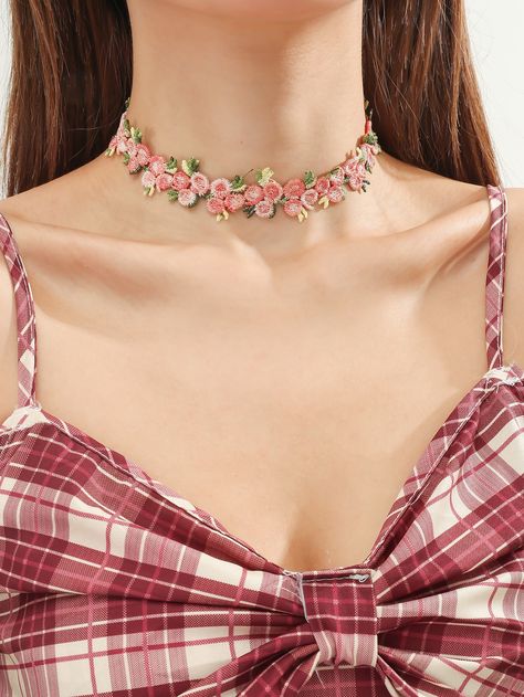 Embroidery Choker, Floral Embroidery, Choker, Choker Necklace, Necklaces, Embroidery, Crochet, Free Shipping, Floral