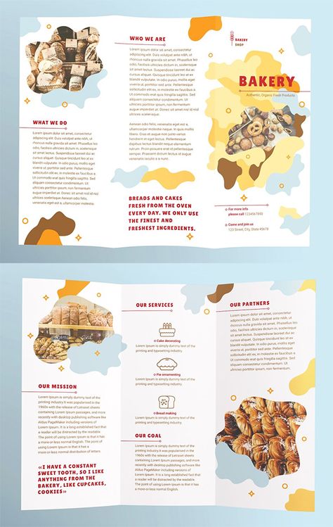 Bakery Brochure Design, Bakery Brochure, School Portfolio, Brochure Food, Brochure Design Layouts, Brochure Trifold, Photography Brochure, Brochure Design Creative, Brand Guidelines Template