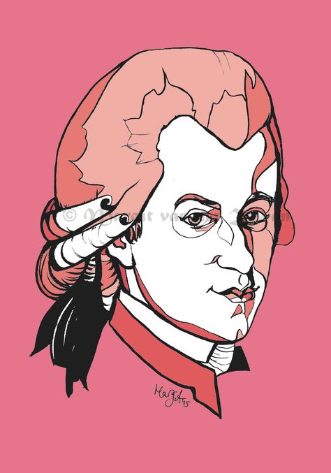 Wolfgang Amadeus Mozart original pen and ink illustration of the Austrian composer Mozart Illustration, Mozart Poster, Gift For Musician, Wolfgang Amadeus Mozart, Amadeus Mozart, Ink Illustration, Ink Drawing Illustration, Ink Illustrations, Art Portrait