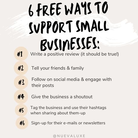 Free ways to support your favorite local amall business. How To Support Your Friends Business, How To Support Small Business For Free, Free Ways To Support Small Business, How To Support Small Business, Ways To Support Small Business, Esthetic Business, Event Space Business, Network Marketing Motivation, Small Business Week