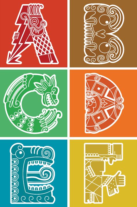 Aztec Symbols And Meanings, Aztec Letters, Mexican Typography, Aztec Writing, Aztec Illustration, Aztec Drawing, Aztec Artwork, Mayan Symbols, Aztec Calendar