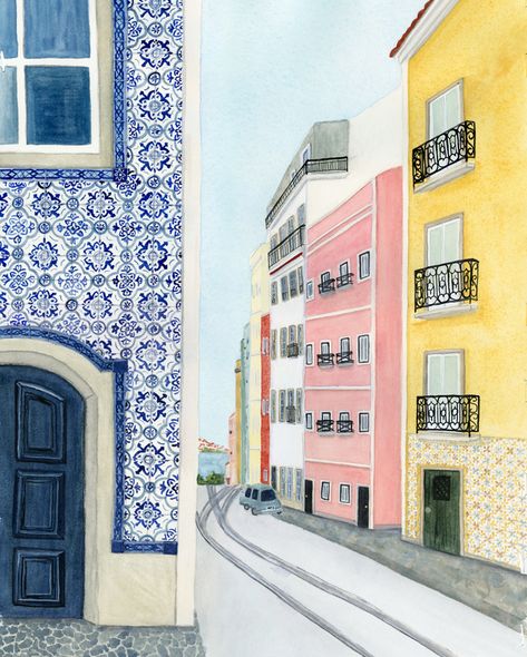 Lisbon Print, Lisbon Poster, Travel Watercolor, Watercolor Travel, Lisbon Travel, Retro Travel Poster, Travel Illustration, Portugal Travel, Lisbon Portugal