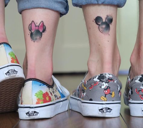 Matching Mickey And Minnie Tattoos, Mickey And Minnie Tattoos Couples, Mickey Tattoos, Disney Sisters, Matching Disney Tattoos, Disney Couple Tattoos, Mickey And Minnie Tattoos, Minnie Tattoo, Mickey Tattoo