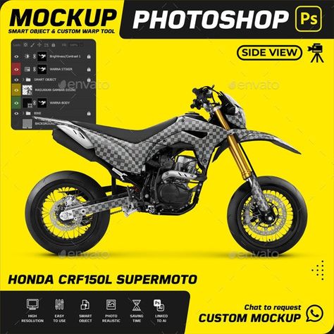 Mockup Honda Crf 150 L Supermoto - Vehicle Wraps Print Honda Crf 150 Supermoto, Crf 150 Supermoto, Honda Crf, Mockup Photoshop, Vehicle Wraps, Mockup Templates, Car Wrap, Motocross, Mockup