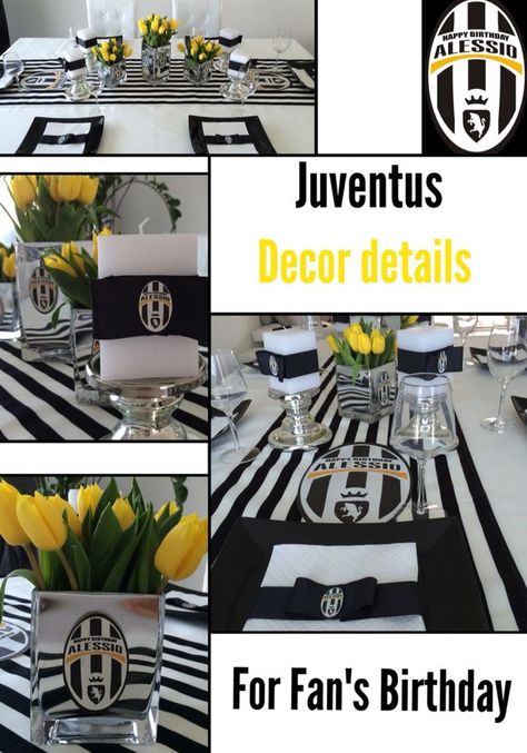 Juventus party decor 40th Birthday Men, Juventus Soccer, Ideas Cumpleaños, Soccer Theme, Birthday Party Design, Soccer Birthday, Party Deco, Soccer Party, Football Party