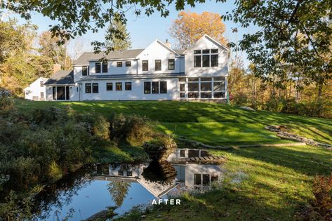 Berkshire Farmhouse | Before and After | Jess Cooney Interior Designer Massachusetts Houses, Relaxing Garden, Garden Sanctuary, The Berkshires, Countryside House, Old Farm Houses, Farmhouse Exterior, Farmhouse Style House, Pretty House