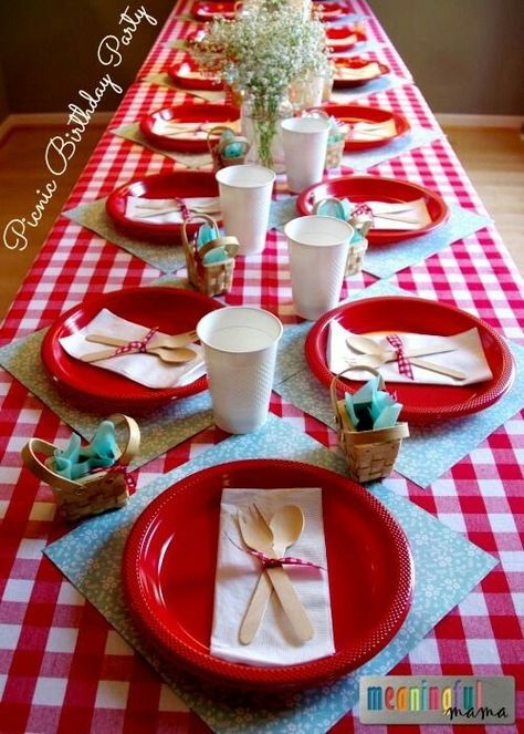 Picnic Theme Birthday, Picnic Birthday Party Ideas, Teddy Bear Picnic Birthday Party, Picnic Themed Parties, Birthday Celebration Ideas, Checkered Table, Indoor Picnic, Picnic Birthday Party, Picnic Theme