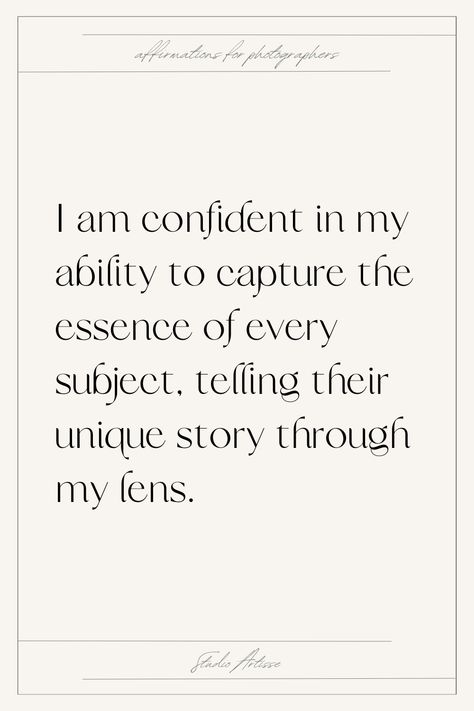 Writing down positive affirmations for success as a photographer is a daily habit now. I can't live without it any more and I am really happy to share the best ones with you. They helped me sky rocket my success as a photographer. #photographybusiness #femalephotographer #femaledop Writing Affirmations Aesthetic, Photographer Vision Board, Affirmation For Success, Photographer Quotes, Positive Affirmations For Success, Goals 2024, Daily Positivity, Affirmations For Success, Year Goals